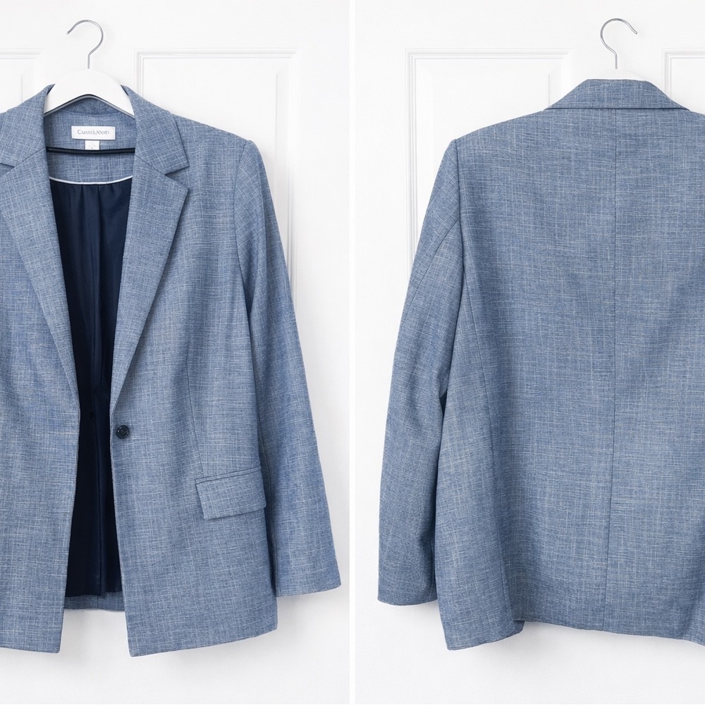 Calvin Klein Blue Pattern Blazer 20W Plus Size Blazer